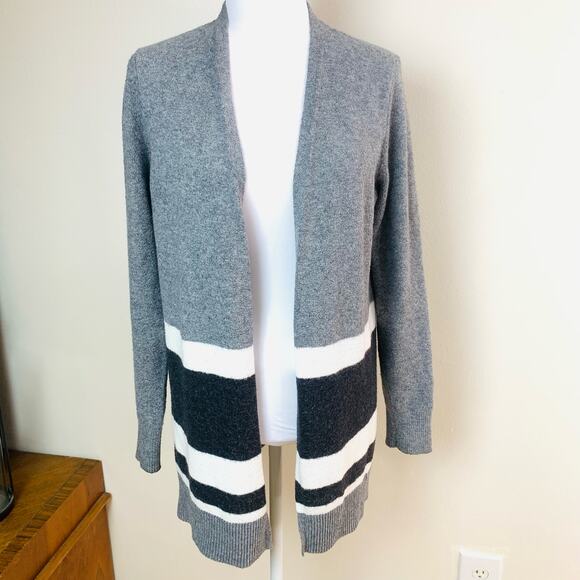 LOFT Outlet Size M Stripe Long Cardigan Sweater Colorblock Long Sleeve Knit Warm - Picture 2 of 8